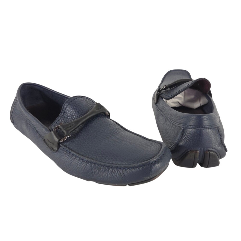 Ferragamo Front 4 Driving Loafer US 7 D EU 40 Mens Navy Pebbled $795